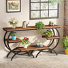 C Shaped End Table, 3 Tier Industrial Small Side Table Wood Bedside Table