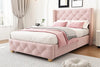 Luxury Upholstered Single Bed with Slatted Frame & Elegant Headboard Button Pink