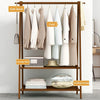 Bamboo Folding Clothes Rail 2 Tiers Hooks Bags Coat Stand Hanger Hallway Bedroom