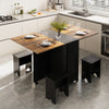 Vintage Wooden Drop Leaf Dining Table & 4 Stools Set Foldable Kitchen Furniture