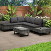 Rattan Patio Garden Furniture Set 6-seater L-shape Sofa Table w/ Cushions Grey