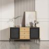 Rattan Boho Side Cabinet with 2 Door Cupboard & 3 Drawers Home Office Metal Base