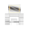 White Dressing Table High Gloss Vanity Makeup Desk 7 Drawers& Stool& LED Mirror