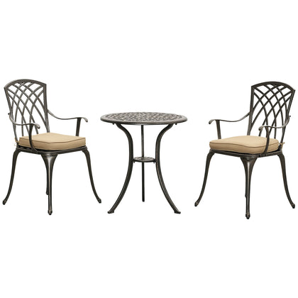 3 PCs Aluminium Garden Coffee Table Set w/ Parasol Hole & Cushions