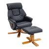 Black Leather Sofa Recliner Armchair Lounge Swivel Chair W/Foot Stool Wood Base