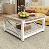 Square Farmhouse Coffee Table with Storage, Grey Wash Wood for Living Room