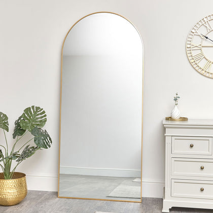 Large Gold Arched Wall / Leaner Mirror - 180cm x 80cm minimal thin framed decor