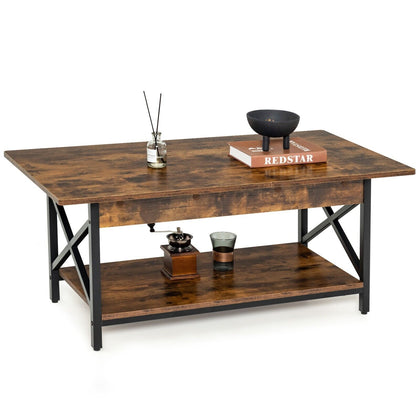 2-Tier Industrial Coffee Table Home Cocktail Tea Side Table with Storage Shelf