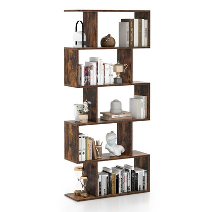5-tier Bookcase Anti-Toppling S-Shaped Bookshelf Wooden Storage Display Rack