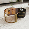 Round Glass Nesting Coffee Tables Set Black Side Tables with Storage 2 Drawers