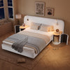 4ft6 Double Upholstered Bed With Wide Headboard & Bedside Tables, Velvet, Beige