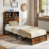 Single Size Heavy Duty Metal Platform Bed with Storage Headboard