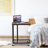 Sofa Side Table C-Shaped Industrial Coffee Snack Table Laptop Stand w/ Wheels