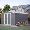 10X12FT Metal Garden Shed Apex Roof With Free Foundation Base Storage House Grey