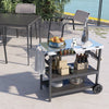 3-Tier Foldable Outdoor Cart Movable Multifunctional Flattop Worktable 2 Wheels