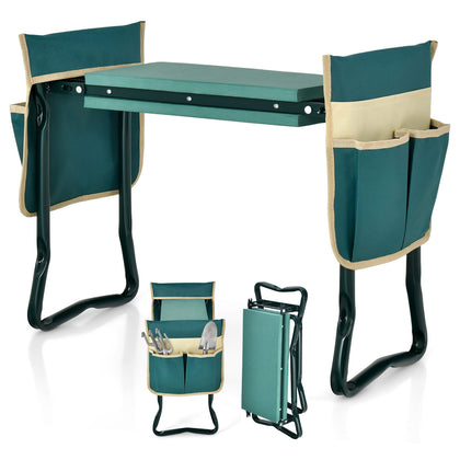 2-in-1 Garden Kneeler Seat EVA Pad Bench Foldable Garden Tool w/2 Tool Pouches