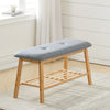 2 Tier Wood Shoe Bench Bamboo Boot Rack Shelf Storage Linen Button Padded Seat
