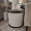 Round Sofa Side Tea Table & Linen Ottoman Footstool Under Desk Chair Living Room