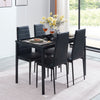 4x Black Faux Leather Dining Chairs&Black Marble MDF Top Dining Table Dining Set