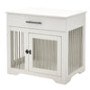 Dog Crate Furniture Wooden Crate Table Thickened Metal Tube Cage w/ Double Doors