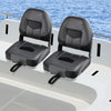 Set of 2 Folding Low-Back Boat Chair Ergonomic Fishing Yacht Seat with Strap