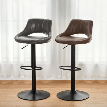 2pcs Barstools Set Faux Leather Padded Seat Metal Legs Bar Stool Brown Grey