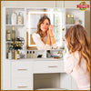 Large LED Dressing Table Mirror 7 Drawers Stool Vanity Makeup Desk Set Bedroom