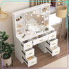 7 Drawers Large Vanity Makeup Desk with 10 LED Bulbs Mirror and Shelves White