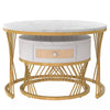 Set of 2 Coffee Nesting Table Set Round Sofa Side Table Faux Marble with Drawer