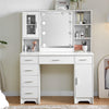 White Dressing VanityTable Wood Makeup Desk with LED Mirror 6 Drawers 2 cabinet