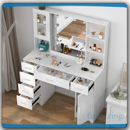 Large Dressing Table With Mirror LED Lights 7 Drawers Cabinet Vanity Makeup Desk