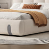 Double Bed Frame, Grey White, Upholstered Wooden Slat Bed Frame with Headboard
