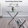 4pcs Grey PU Leather Dining Chairs & Round Clear Glass Dining Table Dining Set