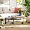 2 Pcs Stacking Coffee Table Set w/ Steel Frame Marble-Effect Top Foot Pads Home