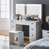 White Dressing Table LED Mirror 7 Drawers Stool Vanity Makeup Desk Set Bedroom