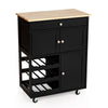 3-Tier Kitchen Island Kitchen Cart Wine Racks Rolling Storage Trolley Cart Black