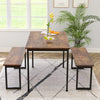 Dining Table and Chairs Set Metal Frame Wood Effects Table Dining Set 2 Bench