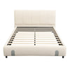 Double Bed Frame, Grey White, Upholstered Wooden Slat Bed Frame with Headboard