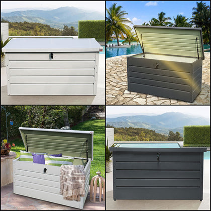 Large Outdoor Storage Trunk Steel Chest Garden Yard Tool Organizer Lockable Box