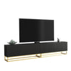 TV Unit I 200cm Wide Cabinet I Black Fluted Doors I Gold Base I Modern Style