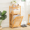 Free Standing Clothes Storage Basket Rack Bamboo Wooden Organizer Corner Hampers