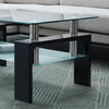 Rectangle Glass Coffee Table Modern Living Room Furniture Shelf White Black Wood