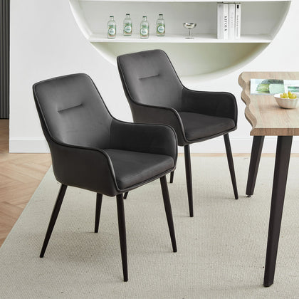 2PCs Dining Chairs Velvet Metal Legs Leisure Reception Chair Restaurant Grey