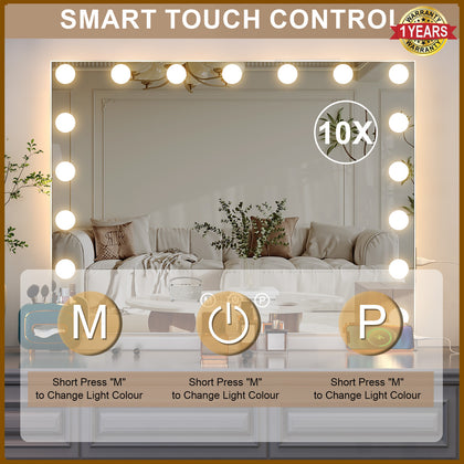 Large Hollywood Mirror Vanity Make Up Mirror with LED Lights Tabletop Light Up