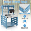 Kids Mud Kitchen Outdoor Wood Kitchen Playset Double-Sided Pretend Play Kitchen
