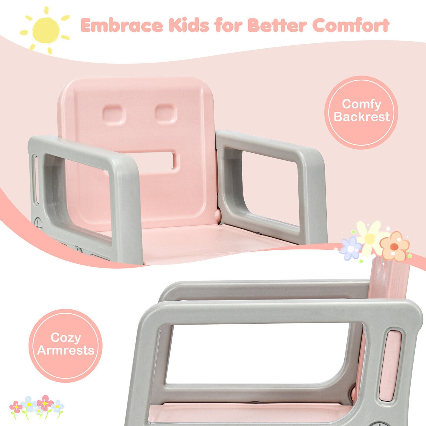 Children Table and 2 Chairs Set Toddlers Learning Activity Play Desk w/Storage