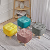 Square Footstool Toddler Stool Padded Chair Pouffe Buttoned Seat Wooden 4 Legs