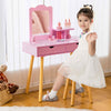Wooden Dressing Table & Stool 2-in-1 Kids Vanity Set Children w/ Drawers