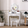 Dressing Table with Mirror and Stool, Vanity Desk with Mirror and Drawers White