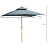 3m Wood Square Patio Umbrella Garden Patio Parasol Sunshade Grey UK